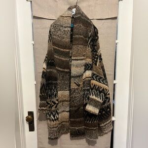 Pilcro Brown and Cream Patterned Wool Blend Cardigan